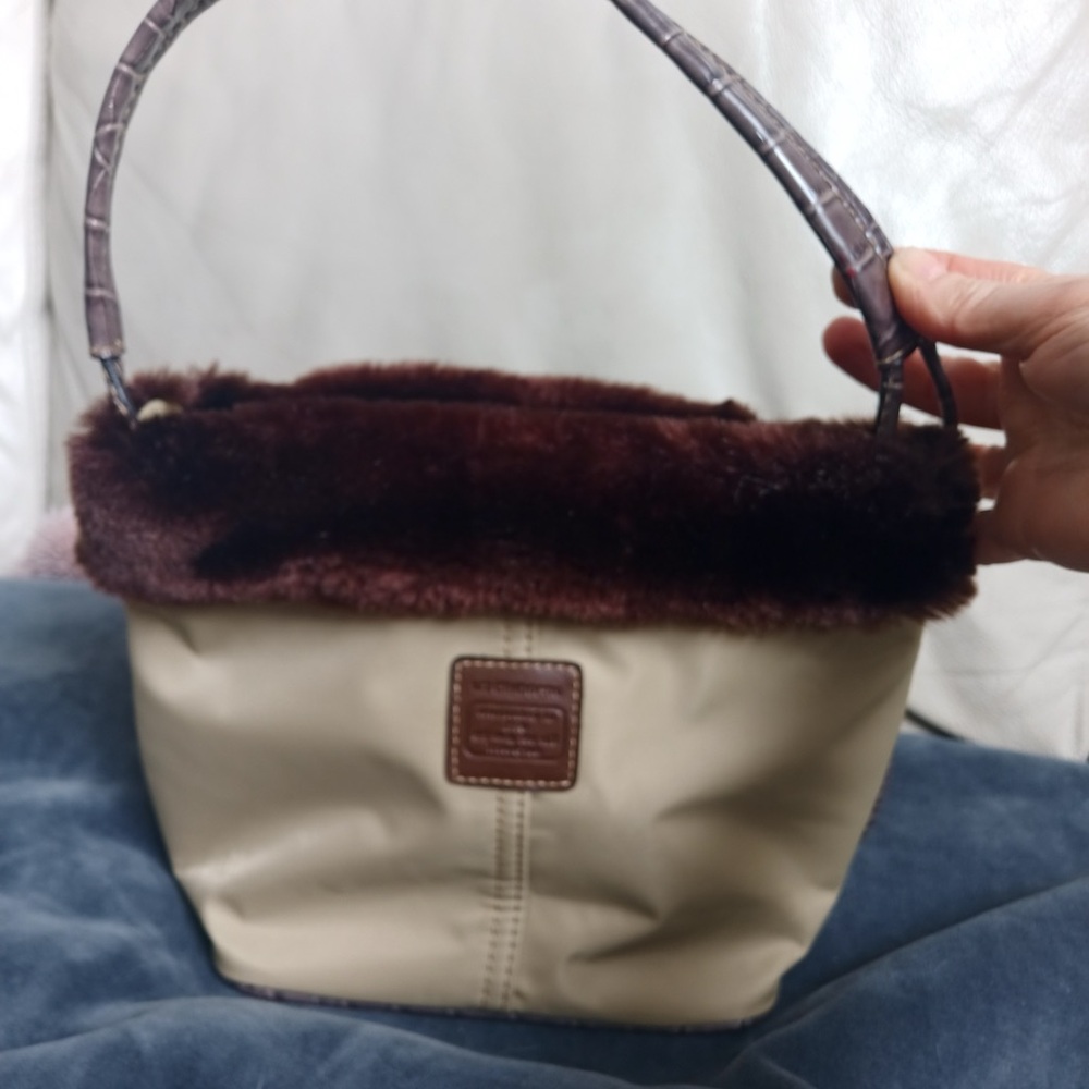 Liz Claiborne Brown and Tan Mini Bag with Leather Handle